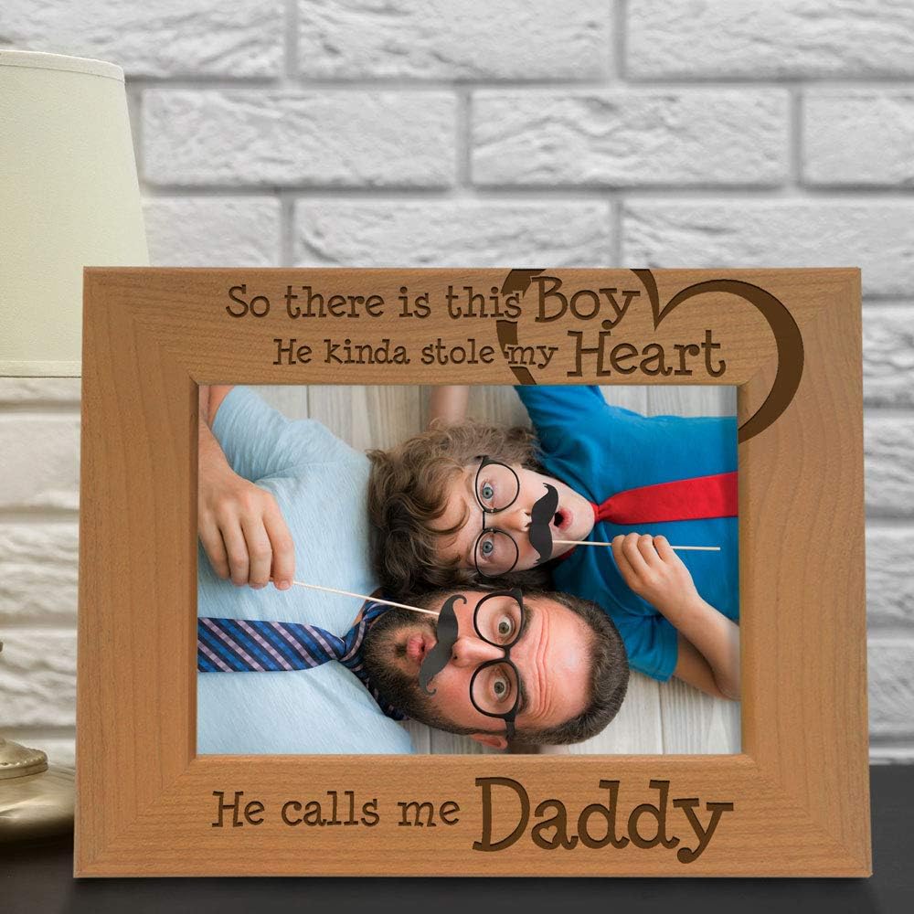 So There is This boy He Kinda Stole My Heart. He Calls me Daddy. Engraved Natural Wood Picture Frame, Birthday, Best Dad Ever, New Dad Gifts (4x6-Horizontal) - view 4