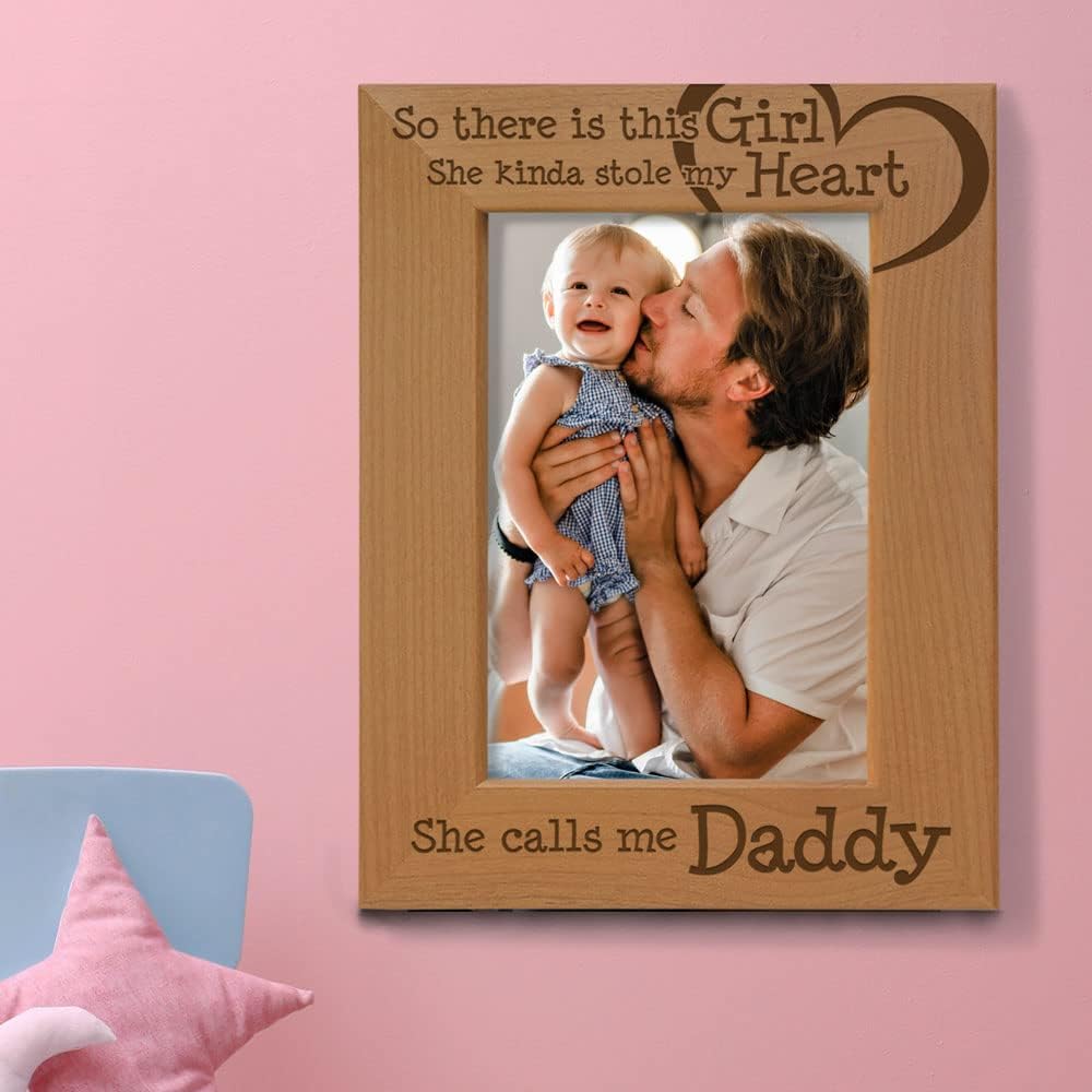 So there is this Girl, She kinda stole my heart, She calls me Daddy Natural Engraved Wood Photo Frame, Father Daughter Gifts, Father's Day, Best Dad Ever, New Baby, New Dad (5x7 Vertical) - view 3