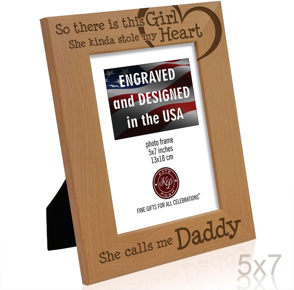 So there is this Girl, She kinda stole my heart, She calls me Daddy Natural Engraved Wood Photo Frame, Father Daughter Gifts, Father's Day, Best Dad Ever, New Baby, New Dad (5x7 Vertical) - view 5
