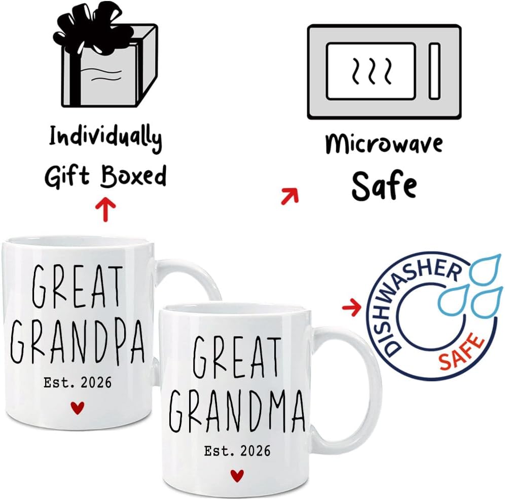Great Grandparents EST 2026 Mugs, EST 2026 New Grandparents Gift, Pregnancy Announcement Pregnancy Reveal Mug, First Time Grandparents Gifts for New Grandparent - view 4