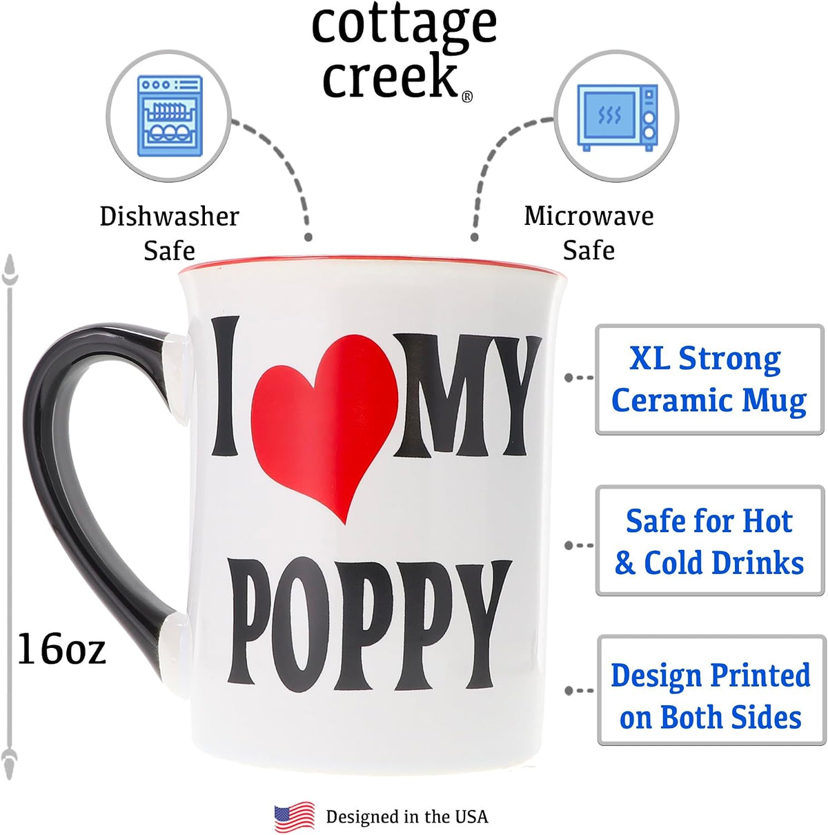 Ceramic Coffee Cups, 16oz Large I Love My Poppy Mug | Ideal Gift for Grandpa, Papa, and Dad, for Father's Day, Birthday, or Christmas, Poppy Coffee Mug, Home Decor, Kitchen Decor - view 3