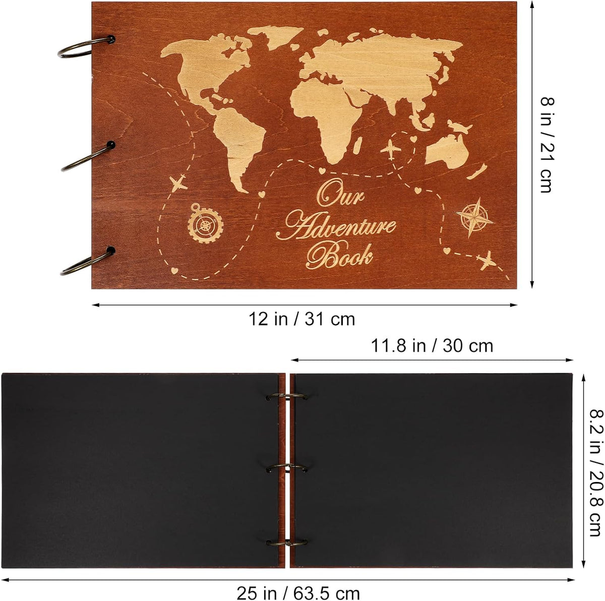 Wooden Scrapbook Photo Album, 12x8 Inch Diy Memory Book with 40 Black Pages and 6 Corner Stickers, Ideal for Anniversaries, Weddings, Birthdays, and Special Moments - view 3