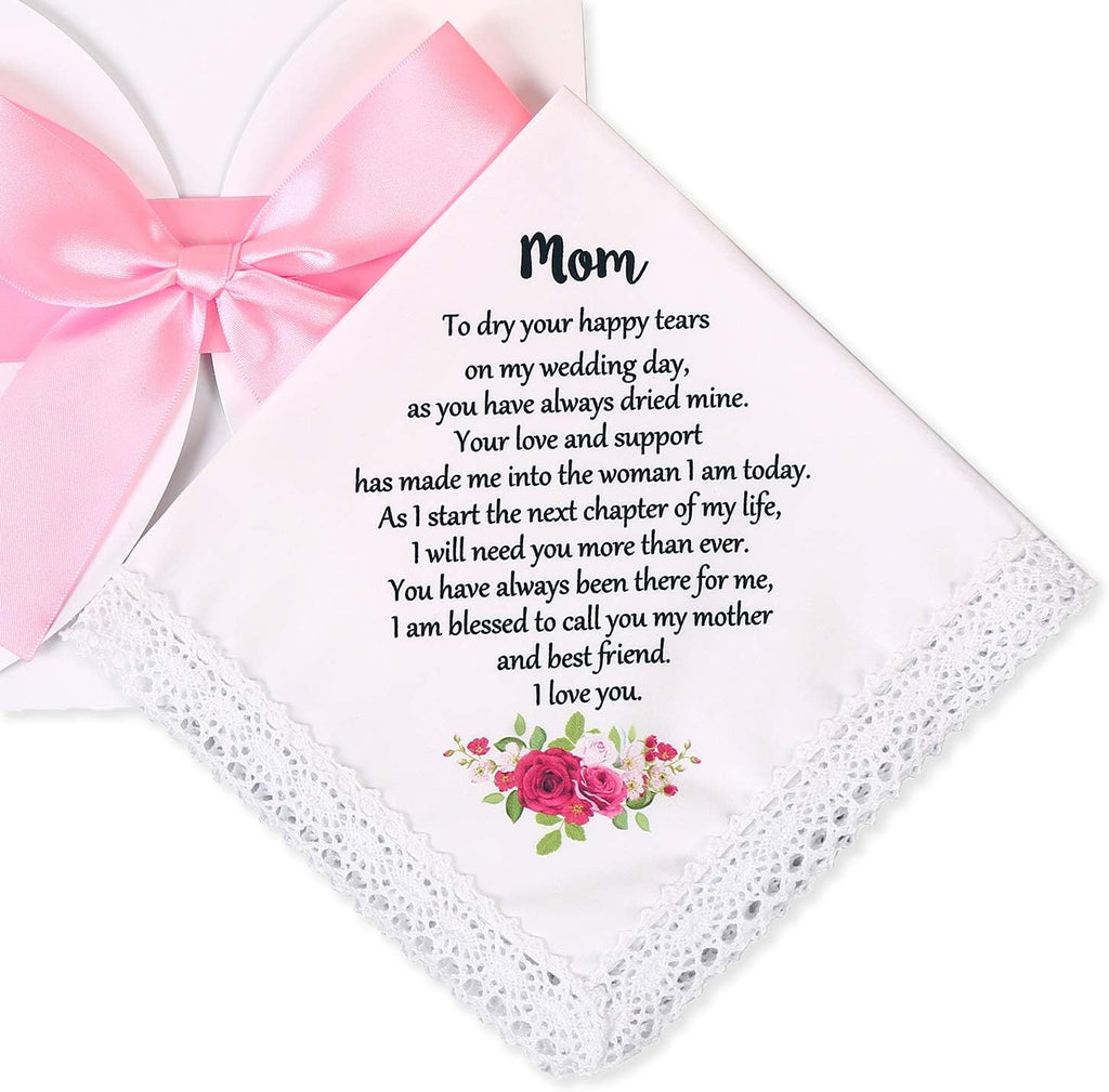 Wedding Handkerchief for Bride's Mother, Mom Wedding Gift from Daughter, Keepsake Hankie for Mother