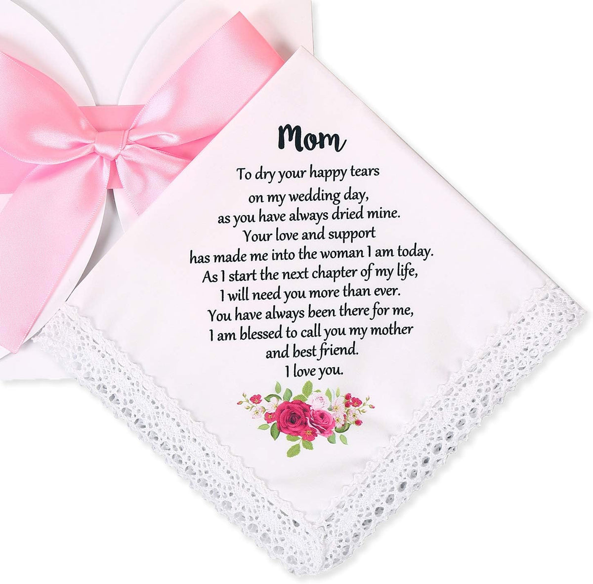 Wedding Handkerchief for Bride's Mother, Mom Wedding Gift from Daughter, Keepsake Hankie for Mother