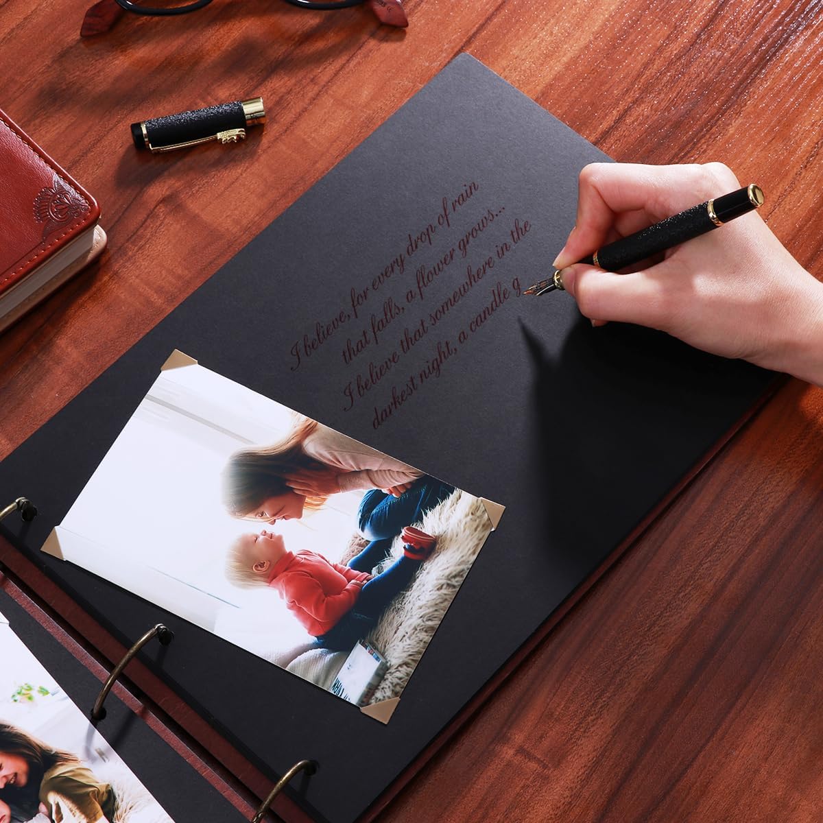 Wooden Scrapbook Photo Album, 12x8 Inch Diy Memory Book with 40 Black Pages and 6 Corner Stickers, Ideal for Anniversaries, Weddings, Birthdays, and Special Moments - view 2