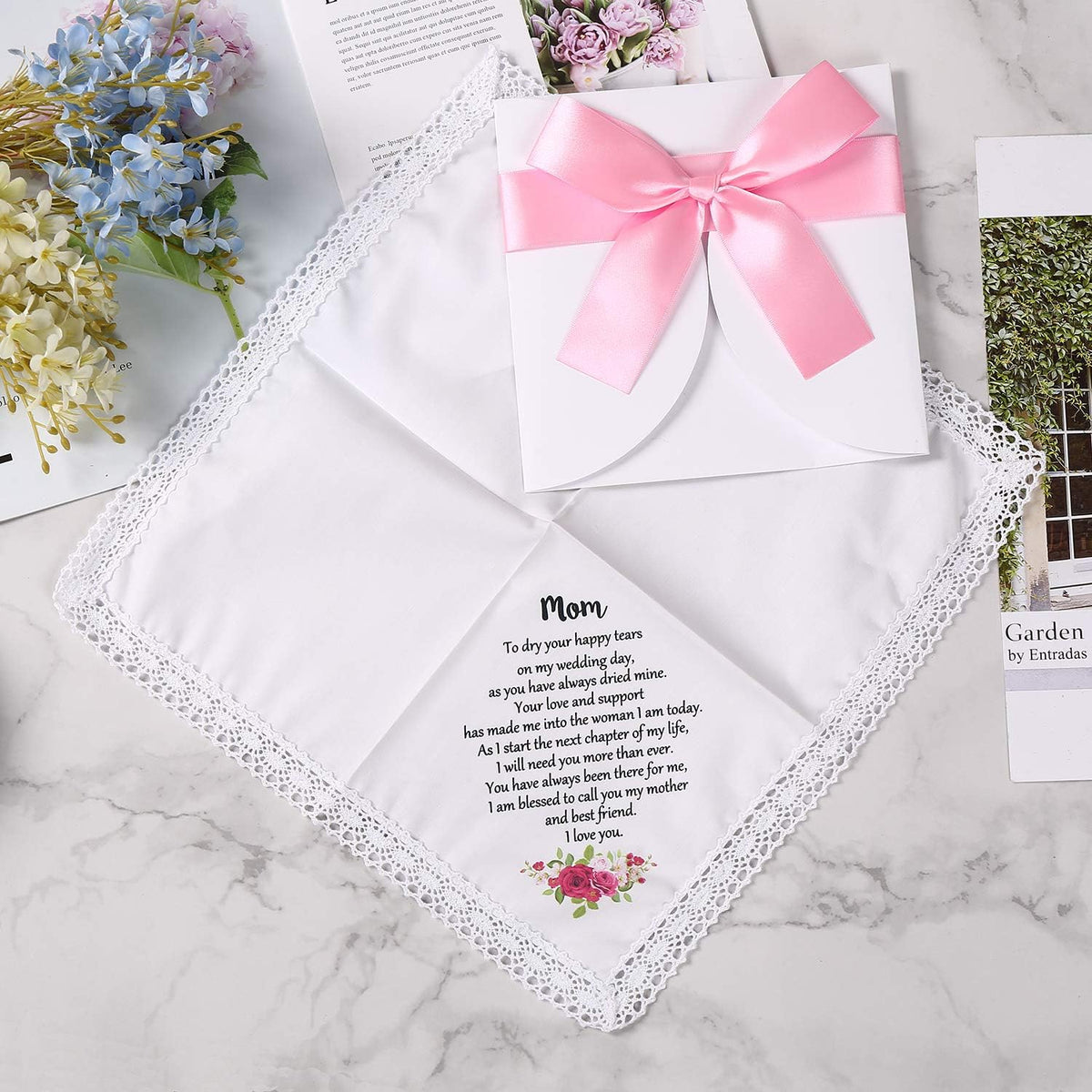 Wedding Handkerchief for Bride's Mother, Mom Wedding Gift from Daughter, Keepsake Hankie for Mother - view 5