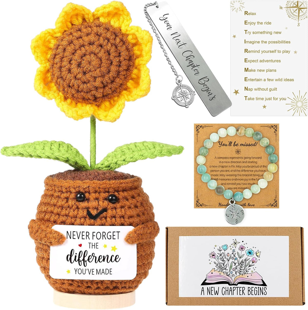 Mom Gifts from Daughter,Christmas Birthday Gifts for mom,Handmade Positive Sunflower Doll Crochet with Card,Keychains,Bracelet and Gift Card,Gift for Mom from Daughter and Son - view 5