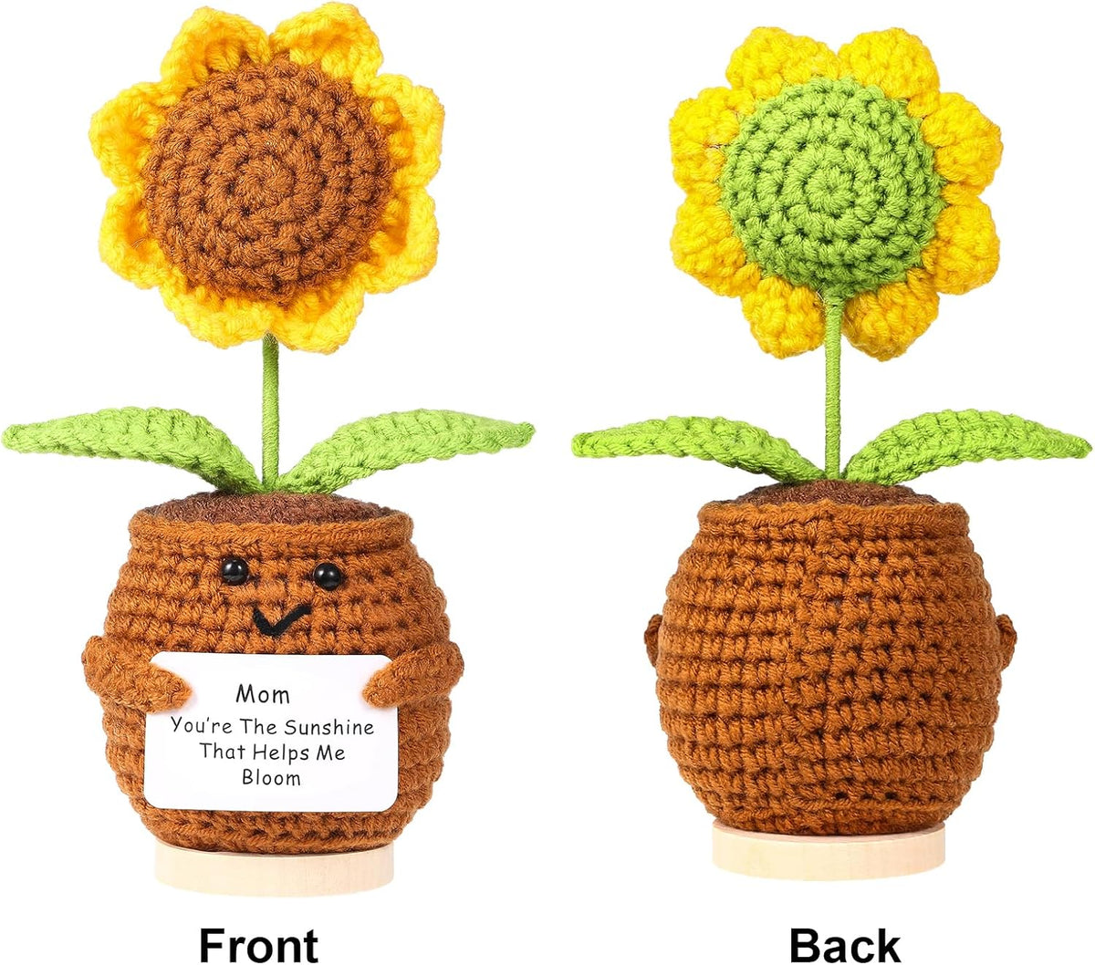 Mom Gifts from Daughter,Christmas Birthday Gifts for mom,Handmade Positive Sunflower Doll Crochet with Card,Keychains,Bracelet and Gift Card,Gift for Mom from Daughter and Son - view 3