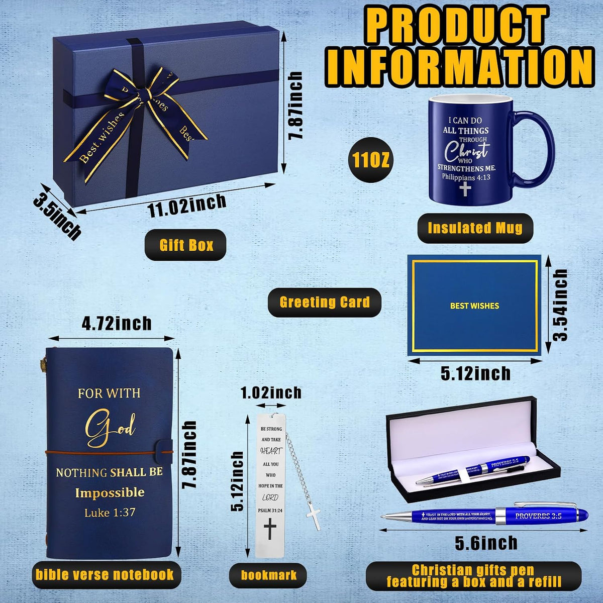 6 Pcs Christian Gift for Men 11 oz Mug Leather Notebook Religious Metal Bookmark Christian Pen with Box and 1 Refills Greeting Card Birthday Box Father's Day Gifts for Dad Husband Grandpa - view 2