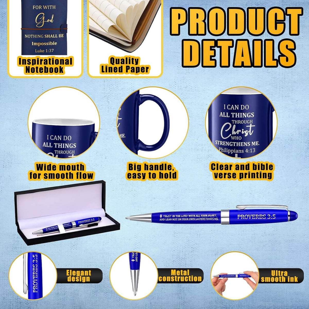 6 Pcs Christian Gift for Men 11 oz Mug Leather Notebook Religious Metal Bookmark Christian Pen with Box and 1 Refills Greeting Card Birthday Box Father's Day Gifts for Dad Husband Grandpa - view 3