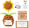 Mom Gifts from Daughter,Christmas Birthday Gifts for mom,Handmade Positive Sunflower Doll Crochet with Card,Keychains,Bracelet and Gift Card,Gift for Mom from Daughter and Son