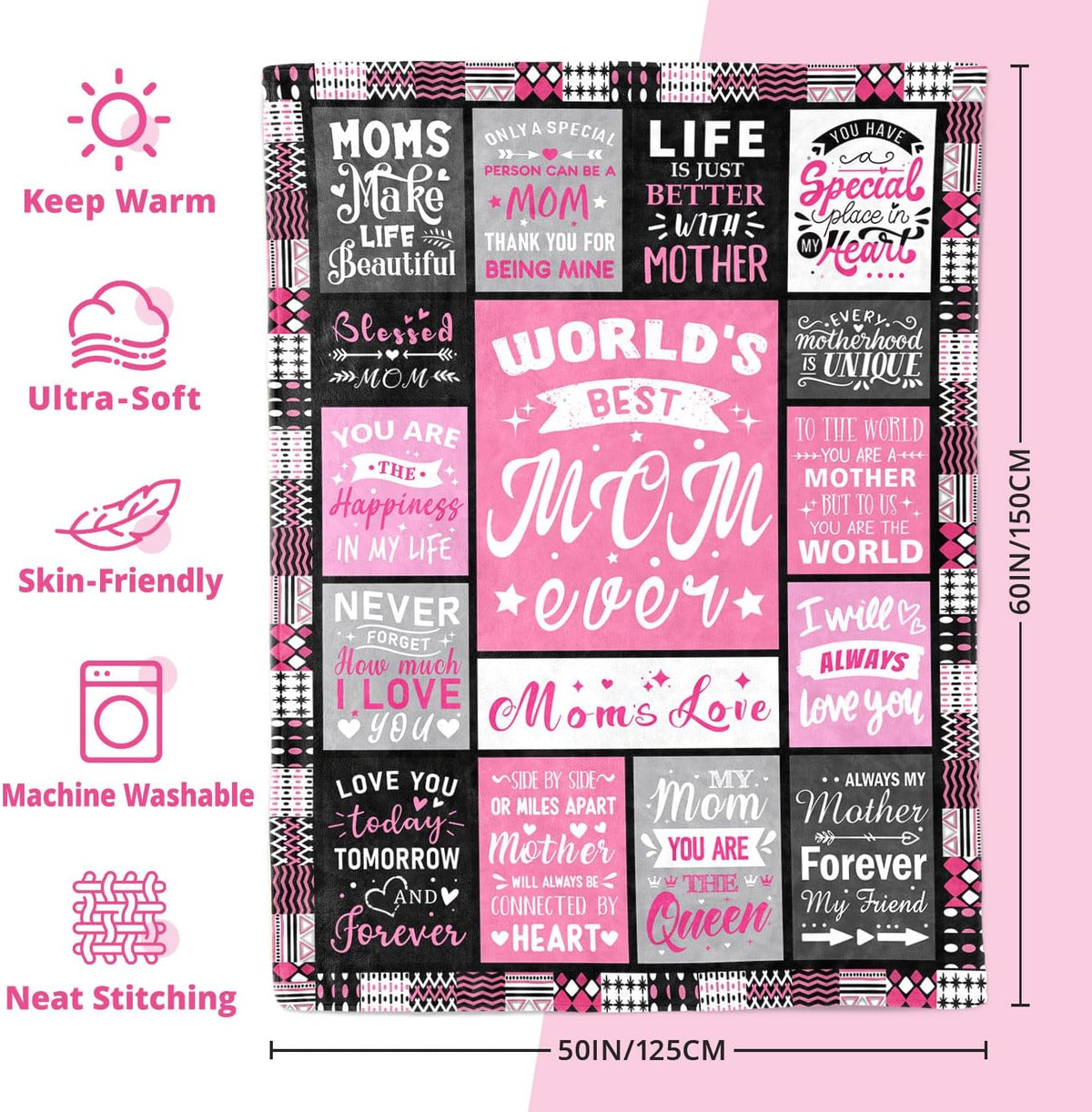 Mom Birthday Gifts from Daughter, Best Mom Ever Blanket 50"x60" | Soft Cozy Keepsake for Christmas, Valentine's Day, Mother's Day and More - view 7