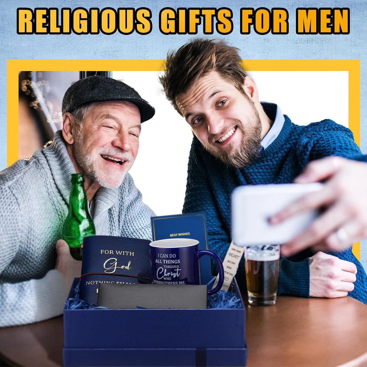 6 Pcs Christian Gift for Men 11 oz Mug Leather Notebook Religious Metal Bookmark Christian Pen with Box and 1 Refills Greeting Card Birthday Box Father's Day Gifts for Dad Husband Grandpa - view 5