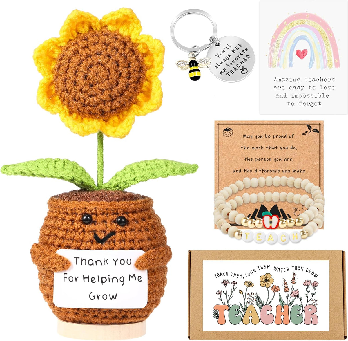 Mom Gifts from Daughter,Christmas Birthday Gifts for mom,Handmade Positive Sunflower Doll Crochet with Card,Keychains,Bracelet and Gift Card,Gift for Mom from Daughter and Son - view 4