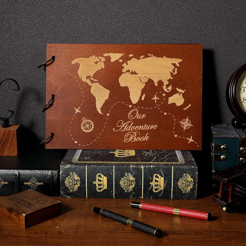 Wooden Scrapbook Photo Album, 12x8 Inch Diy Memory Book with 40 Black Pages and 6 Corner Stickers, Ideal for Anniversaries, Weddings, Birthdays, and Special Moments - view 7