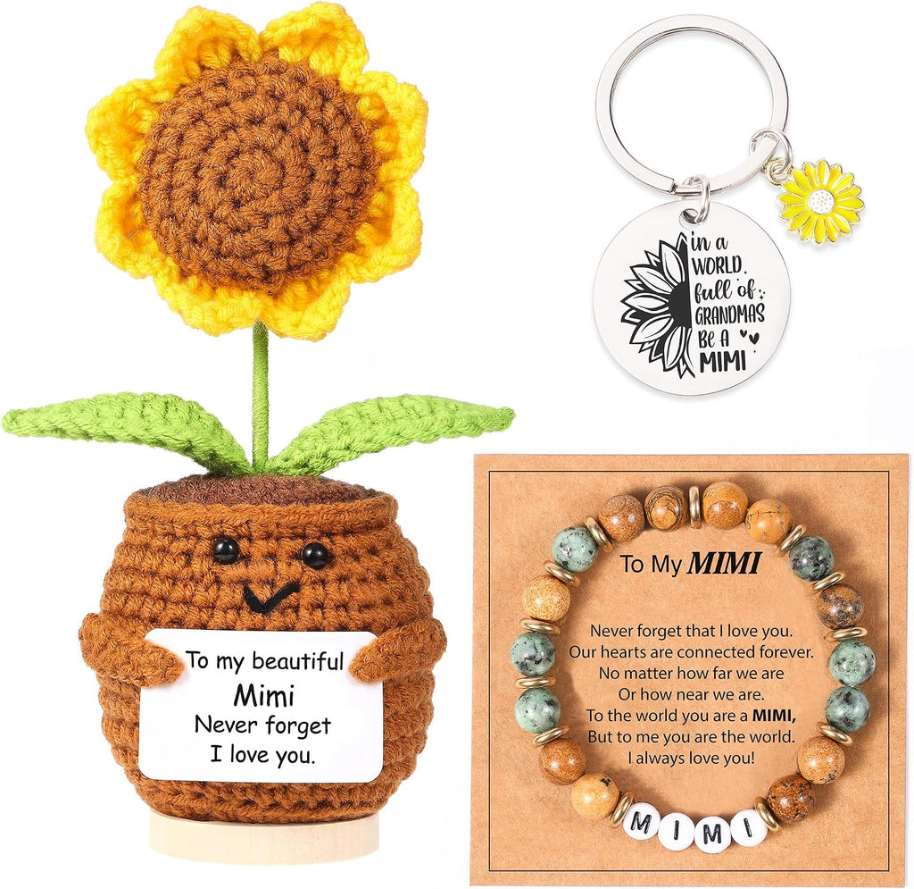 Mom Gifts from Daughter,Christmas Birthday Gifts for mom,Handmade Positive Sunflower Doll Crochet with Card,Keychains,Bracelet and Gift Card,Gift for Mom from Daughter and Son - view 7