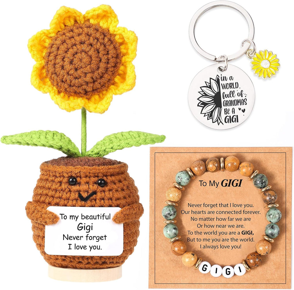 Mom Gifts from Daughter,Christmas Birthday Gifts for mom,Handmade Positive Sunflower Doll Crochet with Card,Keychains,Bracelet and Gift Card,Gift for Mom from Daughter and Son - view 8